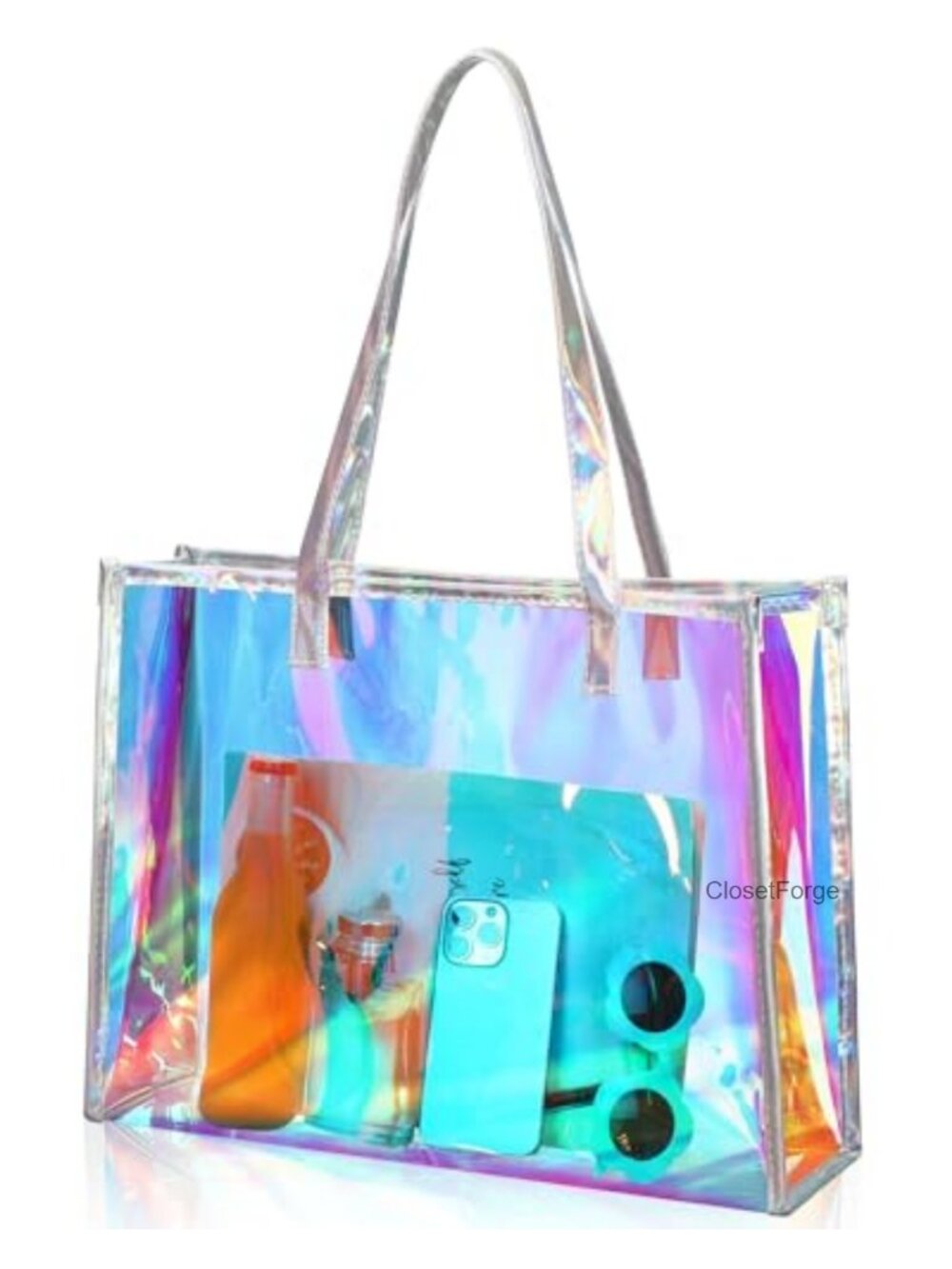 Clear PVC Tote Bag with Leather Handle Waterproof Beach Stadium Travel